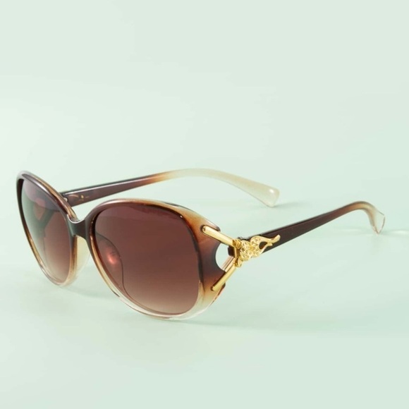 Brown & Gold Ombre Oversized Polarized Sunglasses New with Case